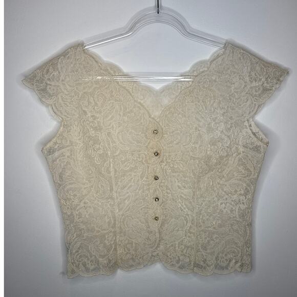 1960s Styled by Dana Ivory Scalloped Lace Short Sleeve Blouse Size medium - Picture 4 of 11